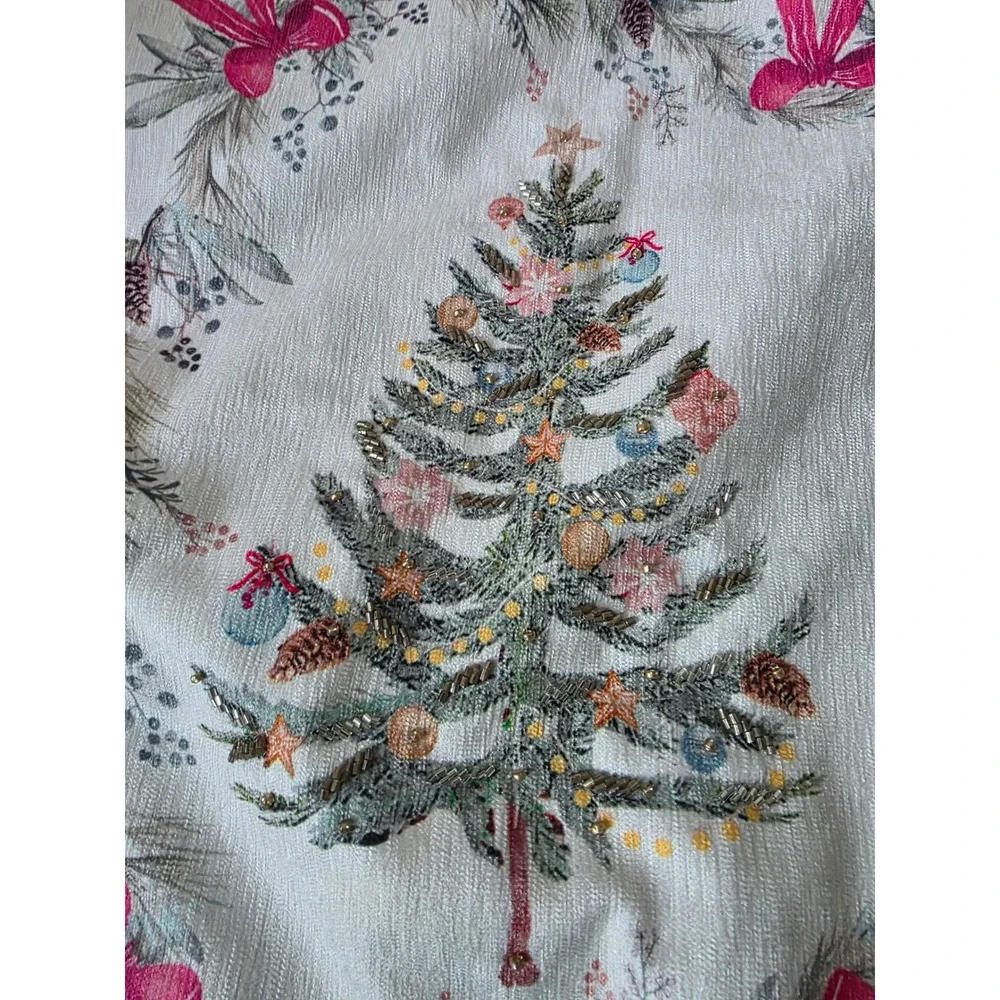 Rachel ashwell beaded tree pink ribbon breast cancer table runner‎ Xmas blue